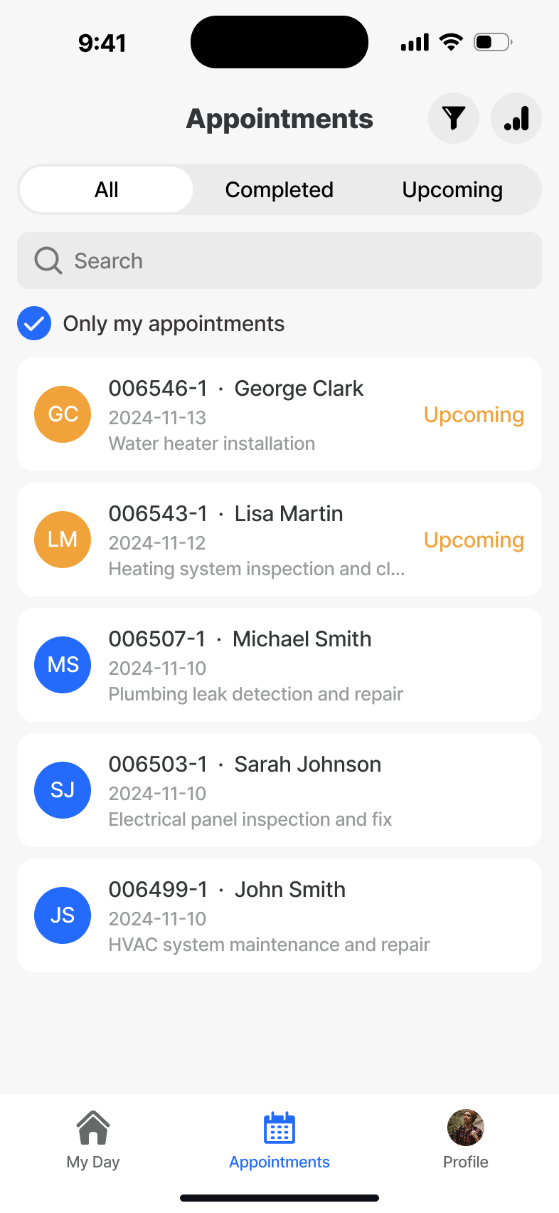 Appointments - grouped by status