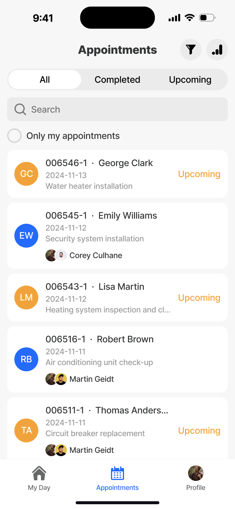 Appointments - filters