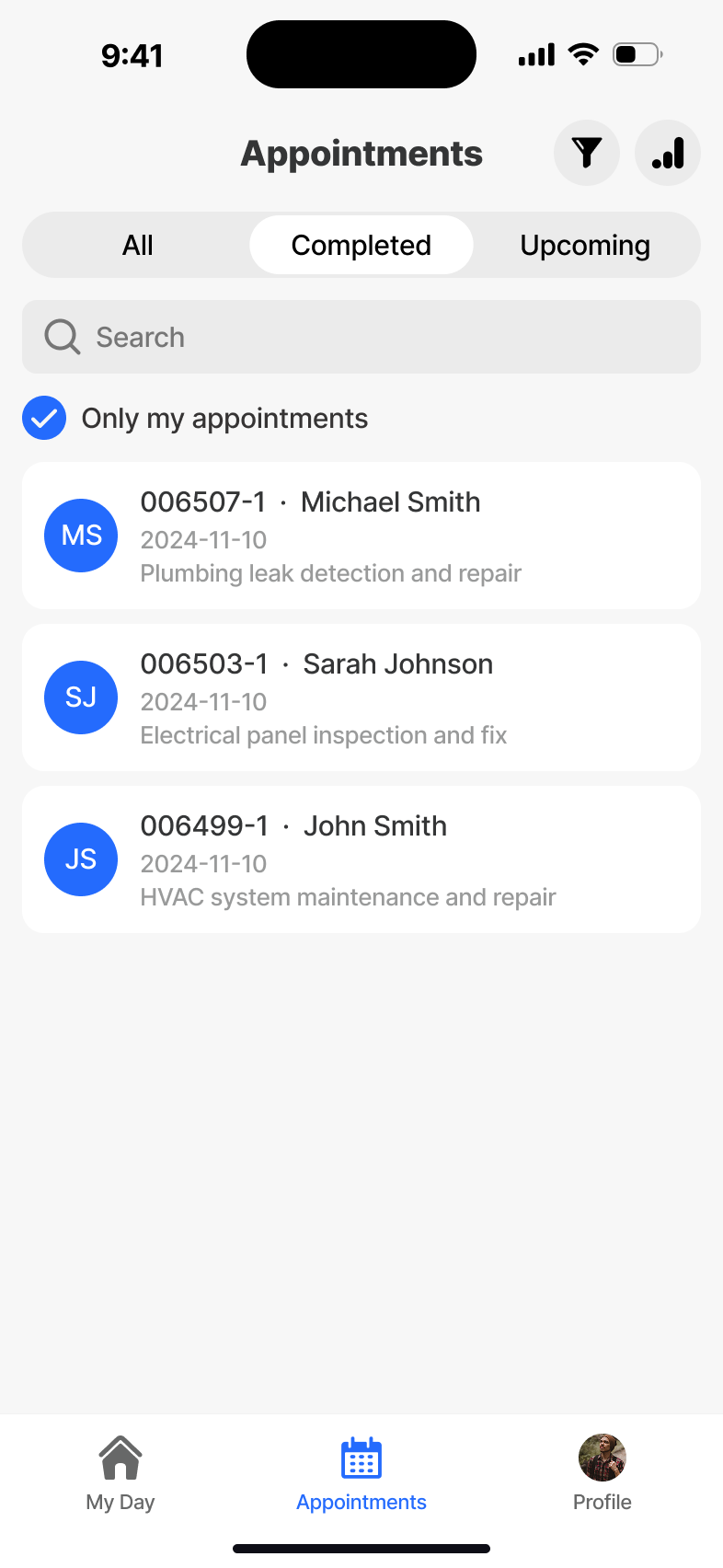 Appointments - calendar view