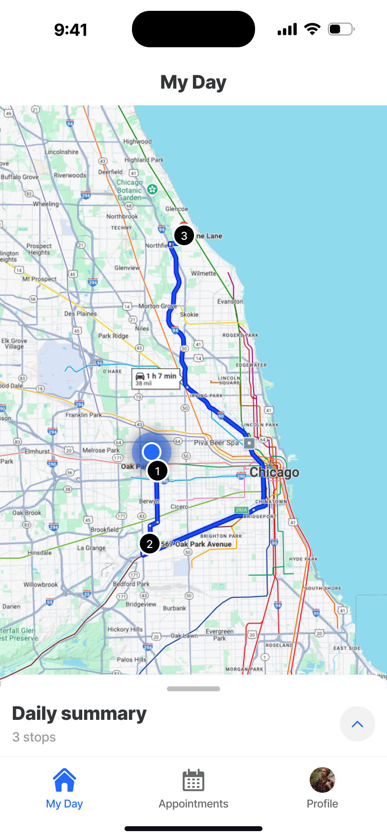 My Day - route map for the day