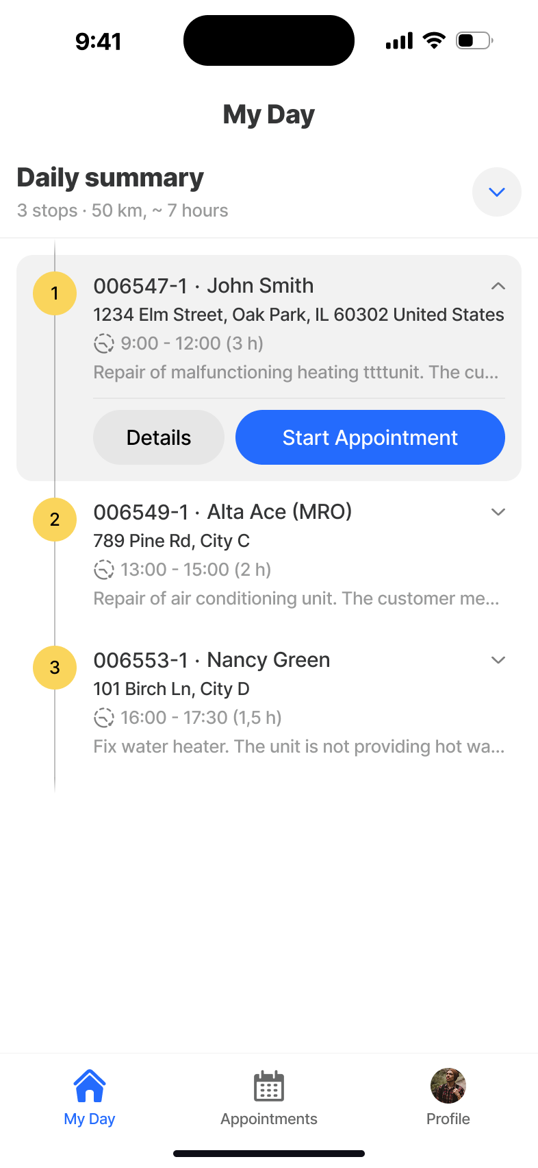 My Day - appointment progress