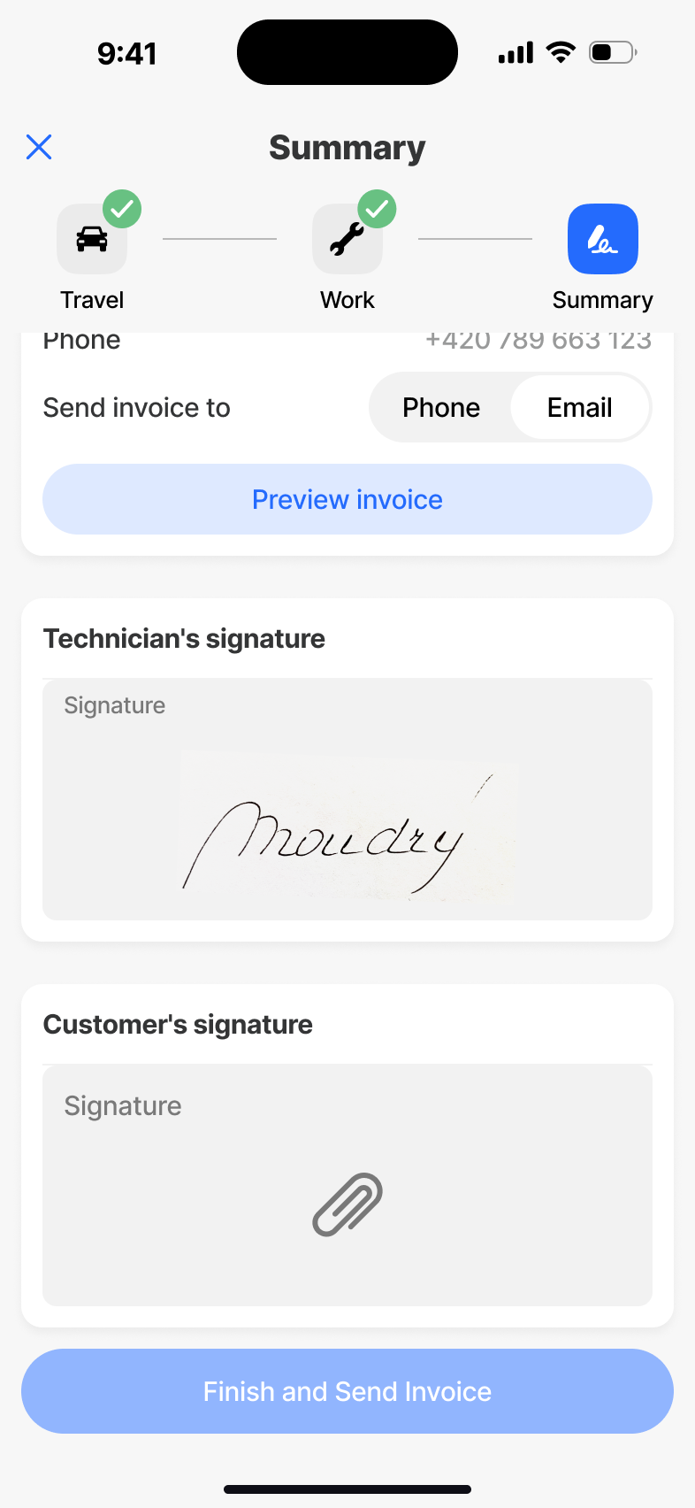 Summary - customer signature