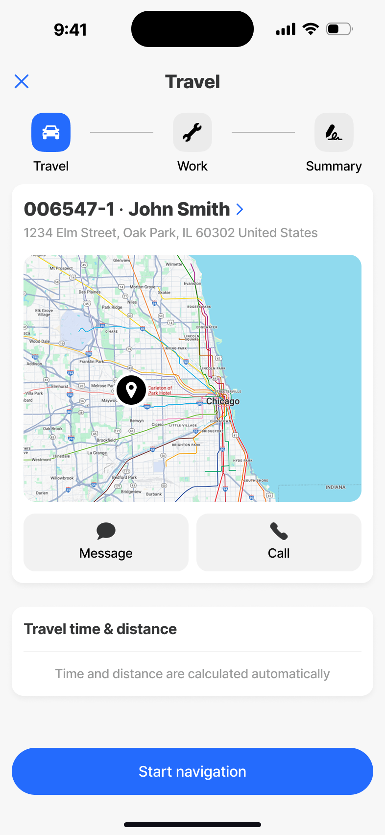 Field Service - auto-detected travel state to next job