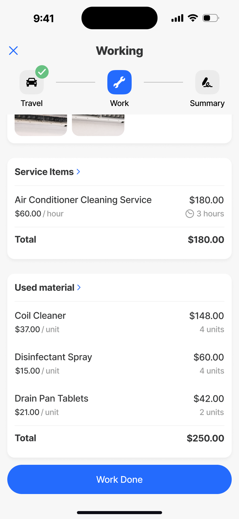 Working - parts and material
