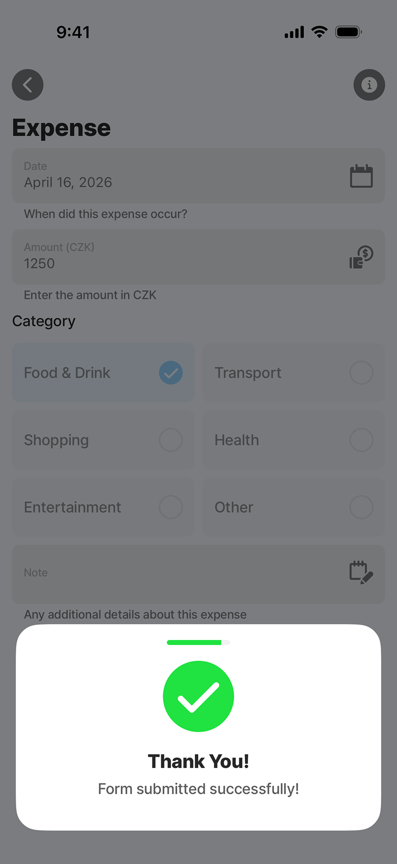 Jigx Forms - form preview with all input completed