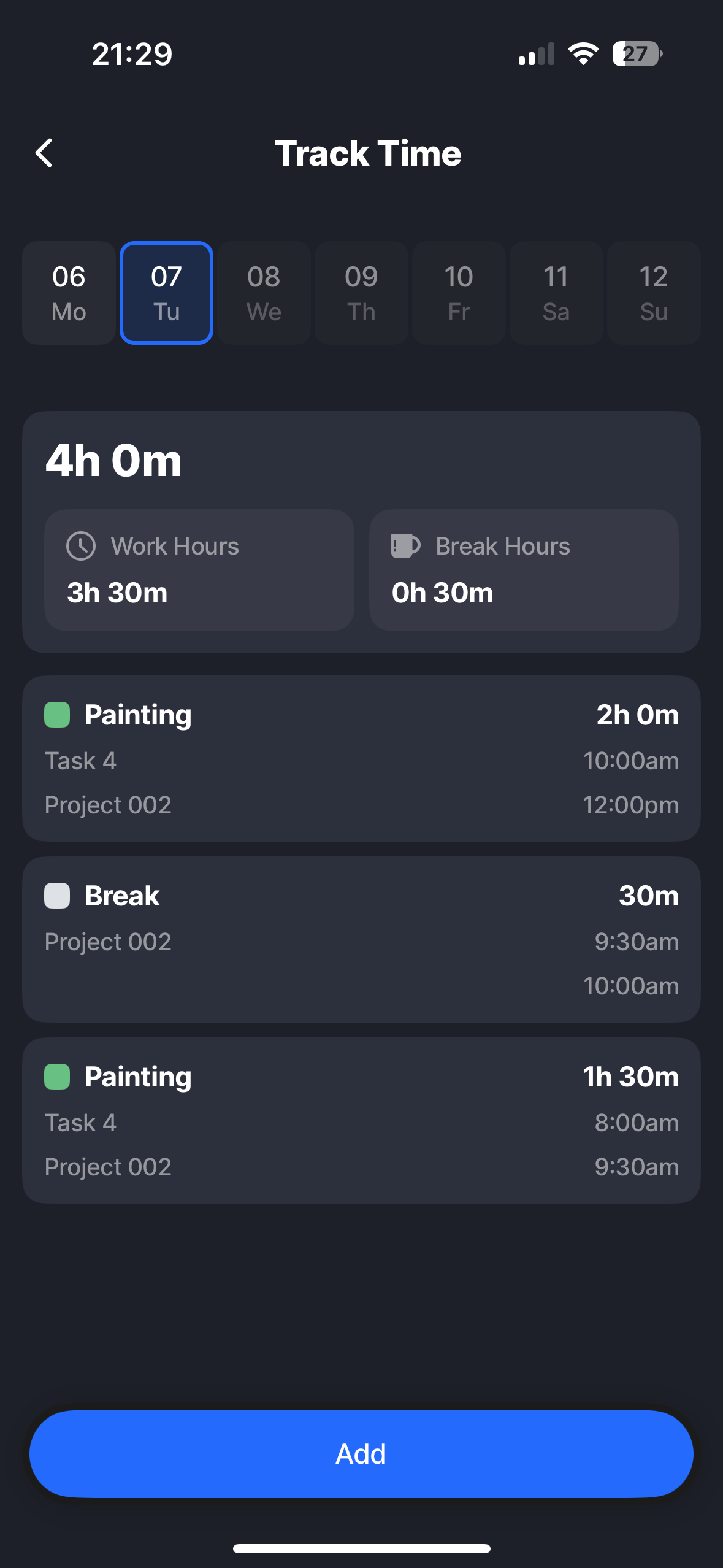 Track Time dark mode